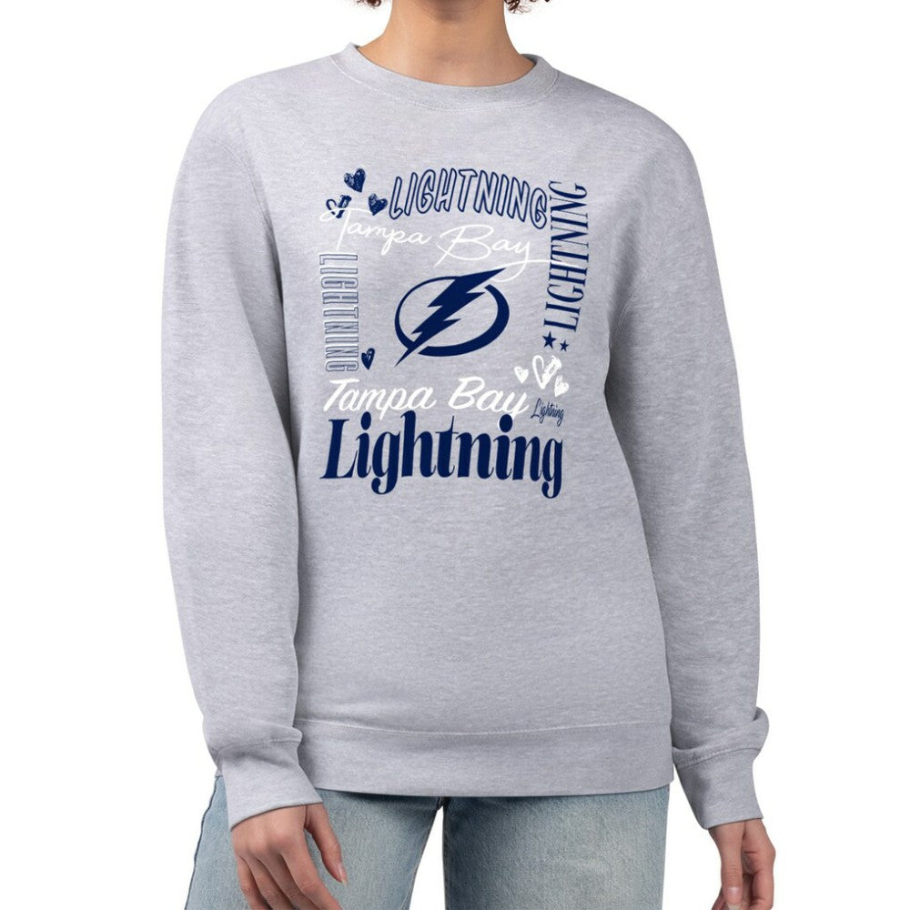 Tampa Bay Lightning G-III 4Her by Carl Banks Women's Collage Graphic Fleece Long Sleeve Pullover Sweatshirt - Heather Gray | NHL on sale