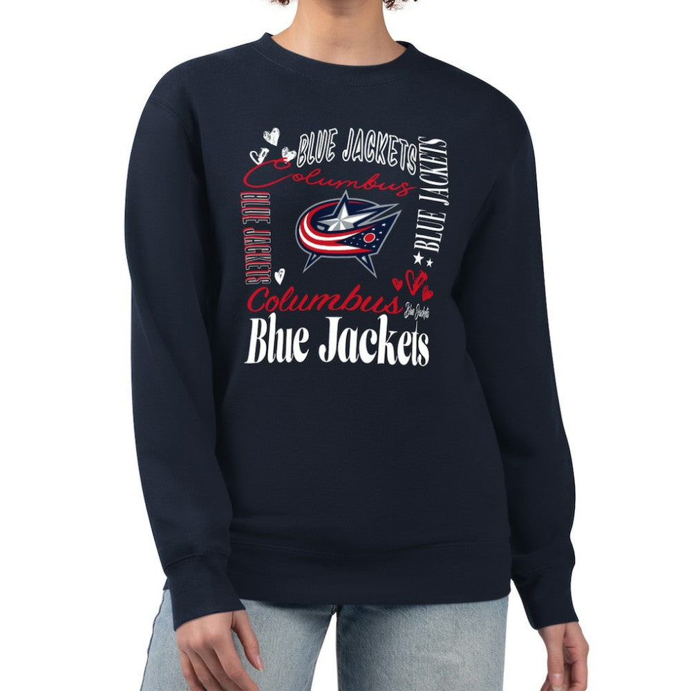 Columbus Blue Jackets G-III 4Her by Carl Banks Women's Collage Graphic Fleece Long Sleeve Pullover Sweatshirt - Navy | NHL near me