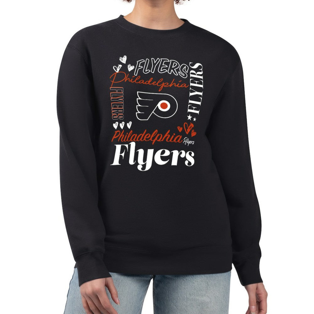 Philadelphia Flyers G-III 4Her by Carl Banks Women's Collage Graphic Fleece Long Sleeve Pullover Sweatshirt - Black | NHL on sale