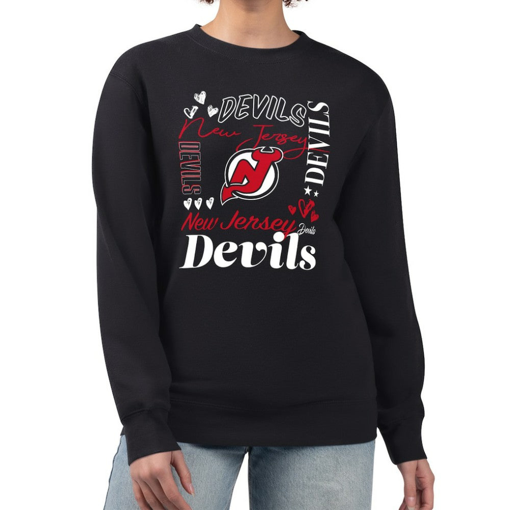 New Jersey Devils G-III 4Her by Carl Banks Women's Collage Graphic Fleece Long Sleeve Pullover Sweatshirt - Black | NHL sale
