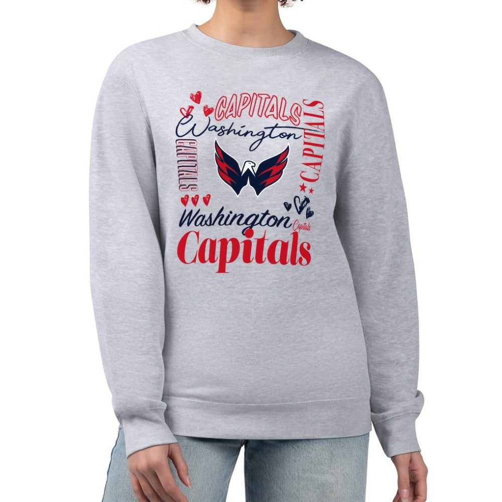 Washington Capitals G-III 4Her by Carl Banks Women's Collage Graphic Fleece Long Sleeve Pullover Sweatshirt - Heather Gray | NHL sale