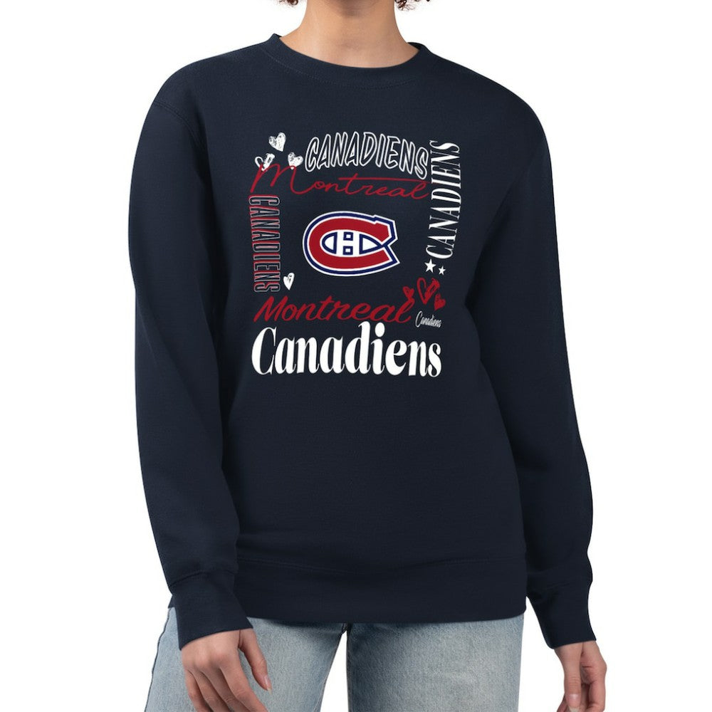 Montreal Canadiens G-III 4Her by Carl Banks Women's Collage Graphic Fleece Long Sleeve Pullover Sweatshirt - Navy | NHL Clearance
