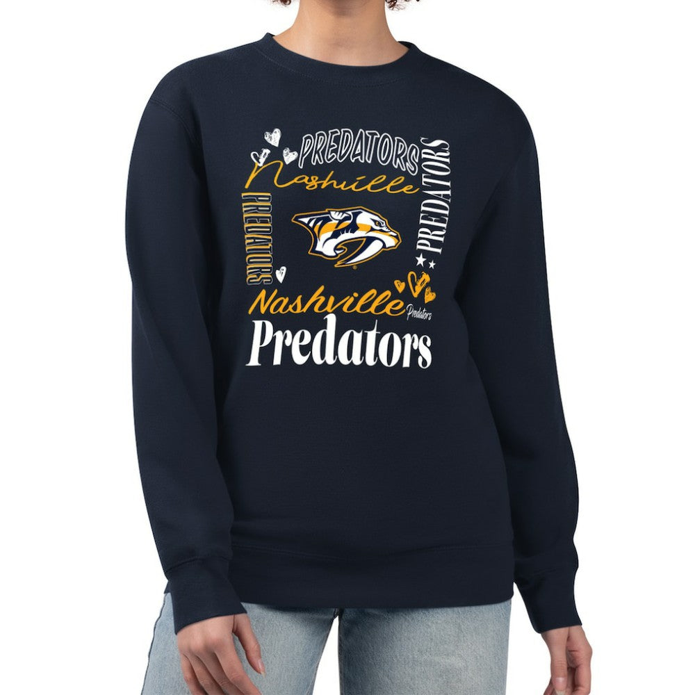 Nashville Predators G-III 4Her by Carl Banks Women's Collage Graphic Fleece Long Sleeve Pullover Sweatshirt - Navy | NHL near me