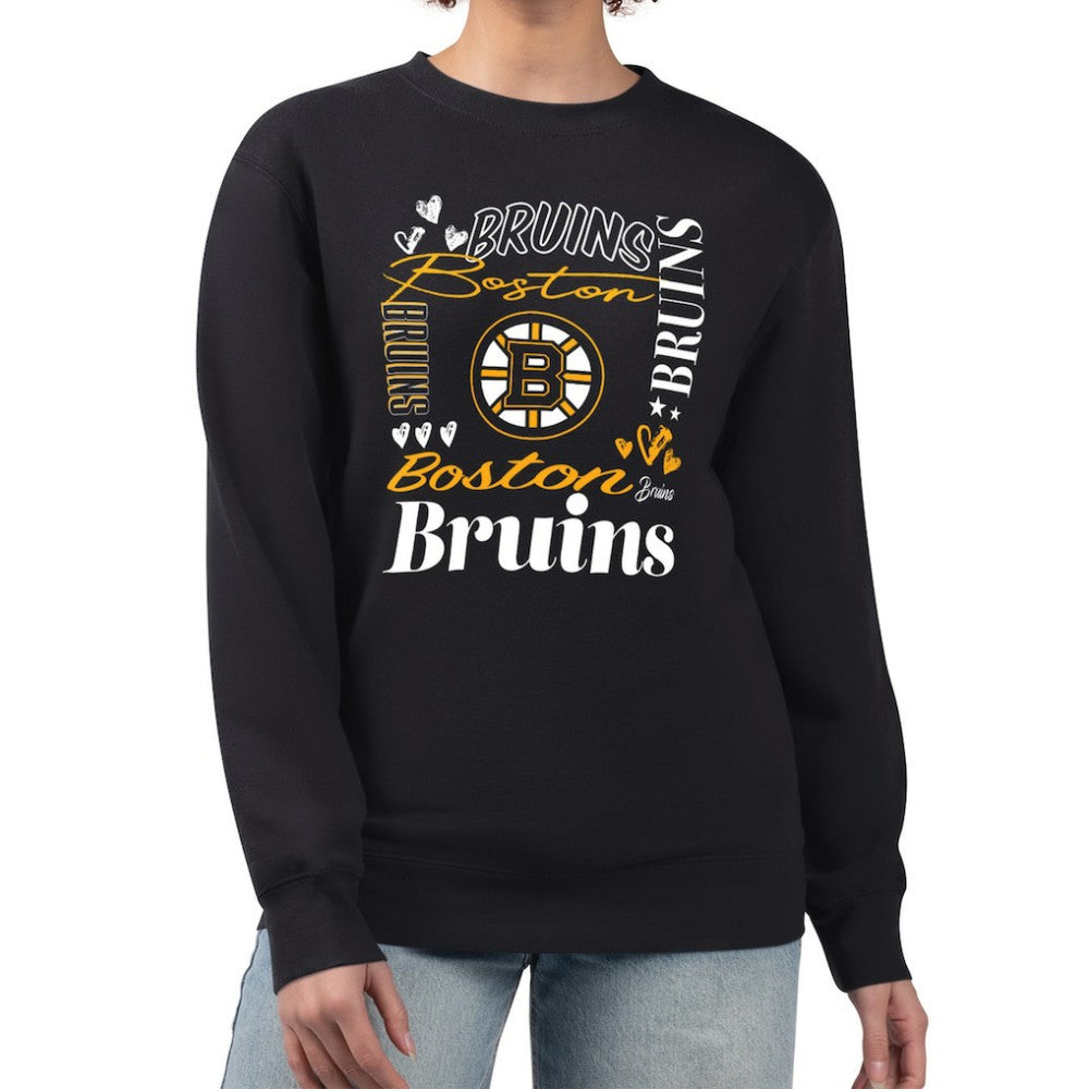 Boston Bruins G-III 4Her by Carl Banks Women's Collage Graphic Fleece Long Sleeve Pullover Sweatshirt - Black | NHL discount