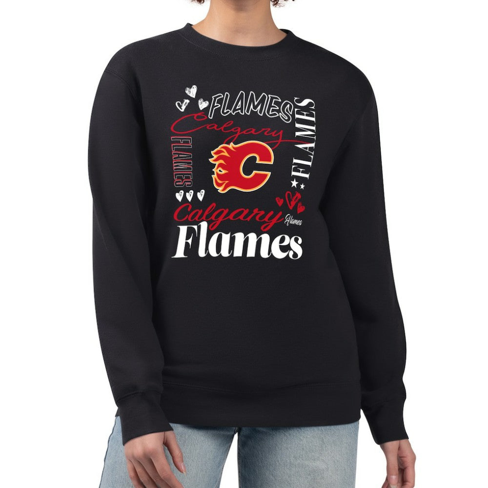 Calgary Flames G-III 4Her by Carl Banks Women's Collage Graphic Fleece Long Sleeve Pullover Sweatshirt - Black | NHL Lifestyle