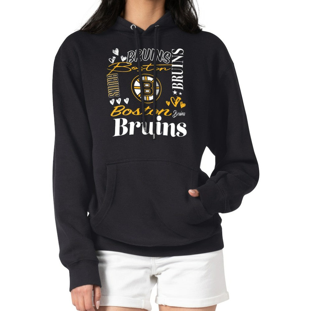 Boston Bruins G-III 4Her by Carl Banks Women's Collage Team Graphic Tri-Blend Fleece Pullover Hoodie - Black | NHL on sale