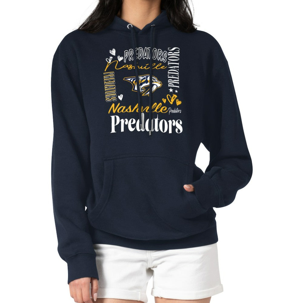 Nashville Predators G-III 4Her by Carl Banks Women's Collage Team Graphic Tri-Blend Fleece Pullover Hoodie - Navy | NHL Lifestyle