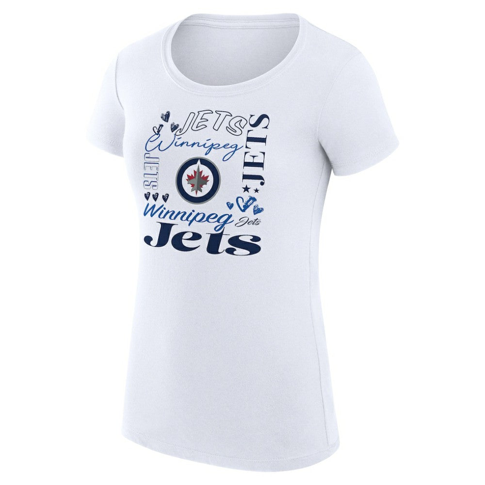Winnipeg Jets G-III 4Her by Carl Banks Women's Super-Slim Fit Lightweight Collage Team Graphic T-Shirt - White | NHL Clearance