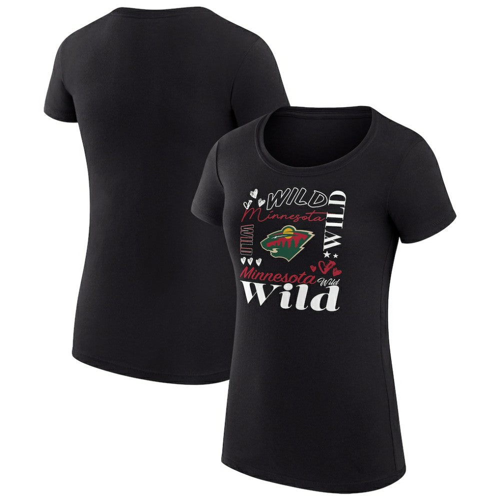 Minnesota Wild G-III 4Her by Carl Banks Women's Super-Slim Fit Lightweight Collage Team Graphic T-Shirt - Black | NHL near me