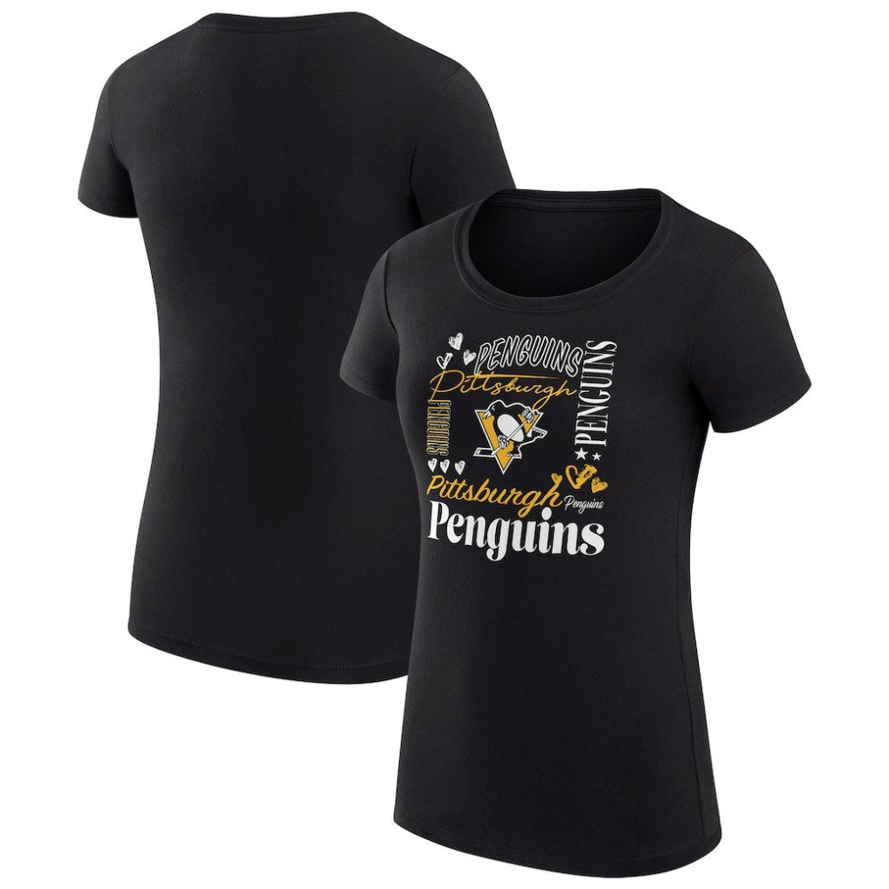 Pittsburgh Penguins G-III 4Her by Carl Banks Women's Super-Slim Fit Lightweight Collage Team Graphic T-Shirt - Black | NHL Lifestyle