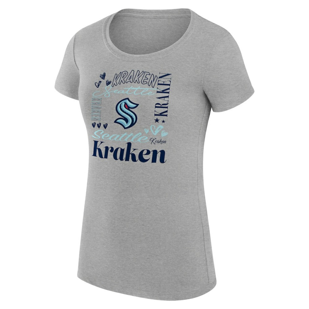 Seattle Kraken G-III 4Her by Carl Banks Women's Super-Slim Fit Lightweight Collage Team Graphic T-Shirt - Heather Gray | NHL Lifestyle