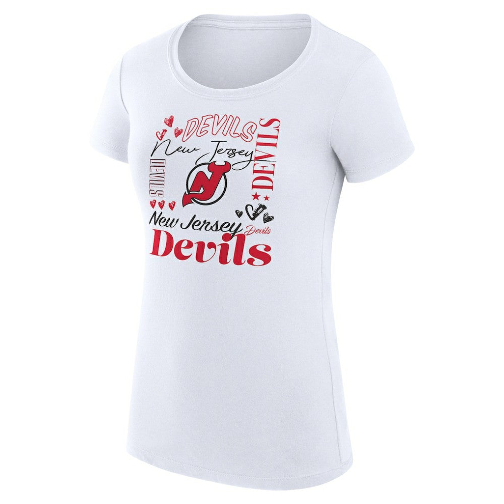 New Jersey Devils G-III 4Her by Carl Banks Women's Super-Slim Fit Lightweight Collage Team Graphic T-Shirt - White | NHL sale