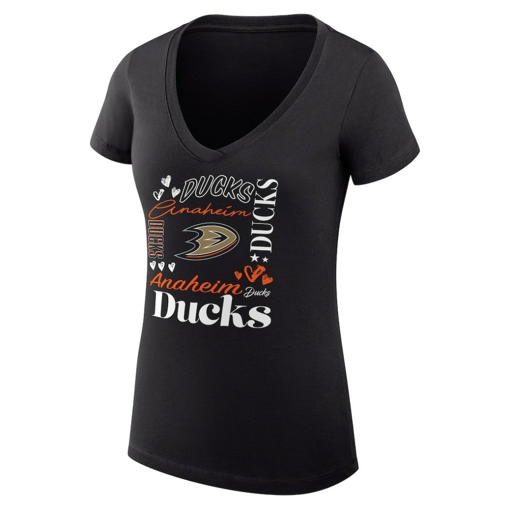 Anaheim Ducks G-III 4Her by Carl Banks Women's Super-Slim Fit Lightweight Collage Team Graphic T-Shirt - Black | NHL Clearance