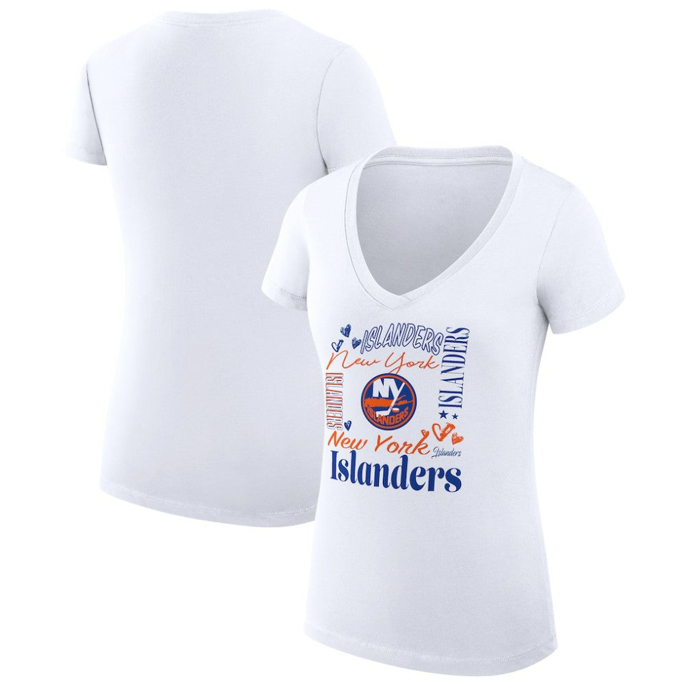New York Islanders G-III 4Her by Carl Banks Women's Super-Slim Fit Lightweight Collage Team Graphic T-Shirt - White | NHL on sale