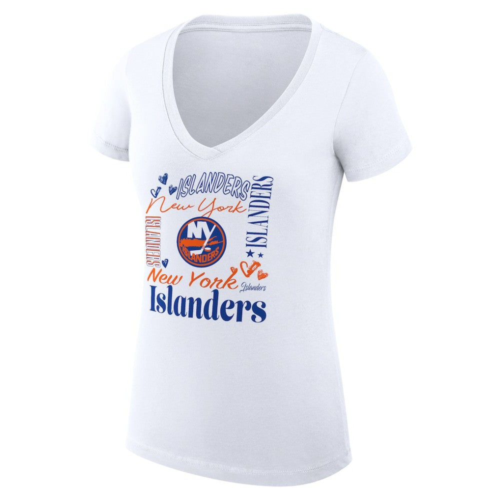 New York Islanders G-III 4Her by Carl Banks Women's Super-Slim Fit Lightweight Collage Team Graphic T-Shirt - White | NHL on sale