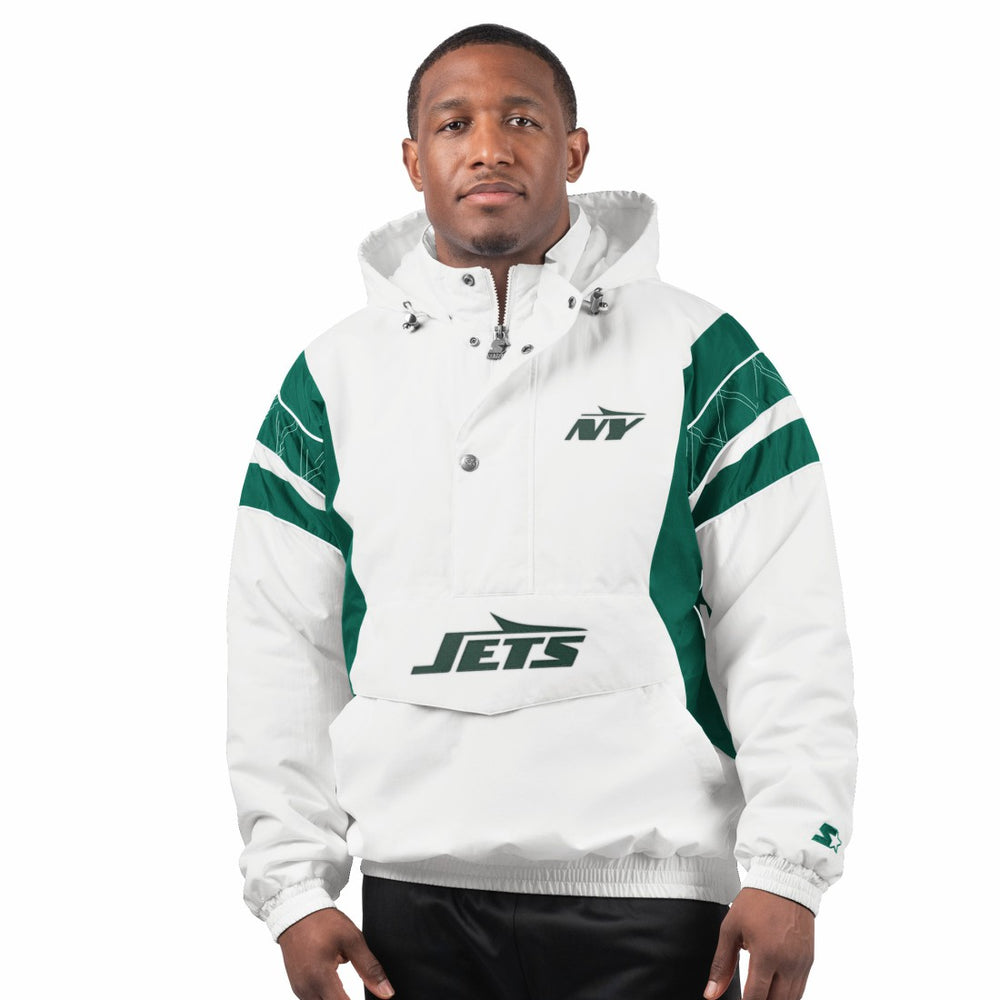 New York Jets Starter Gotham City Half-Zip Hoodie Jacket - White - NFL