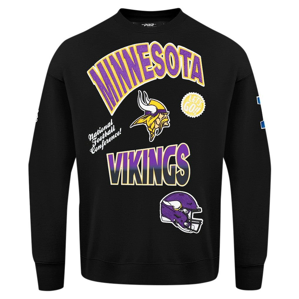 Minnesota Vikings Pro Standard Turn It Up Drop Shoulder Pullover Sweatshirt - Black - NFL
