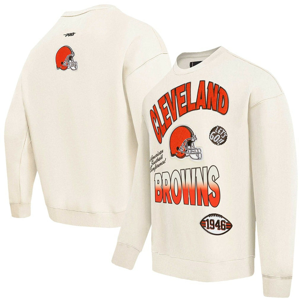Cleveland Browns Pro Standard Turn It Up Pullover Sweatshirt - Cream - NFL