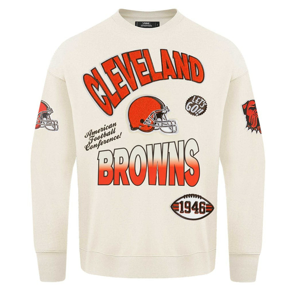 Cleveland Browns Pro Standard Turn It Up Pullover Sweatshirt - Cream - NFL
