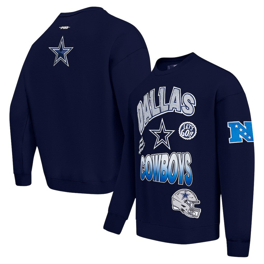 Dallas Cowboys Pro Standard Turn It Up Drop Shoulder Pullover Sweatshirt - Navy - NFL