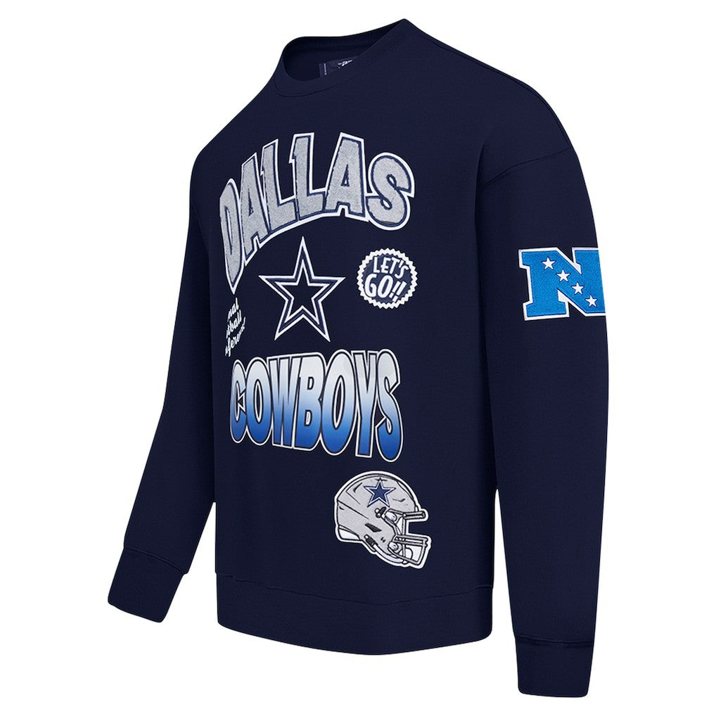 Dallas Cowboys Pro Standard Turn It Up Drop Shoulder Pullover Sweatshirt - Navy - NFL