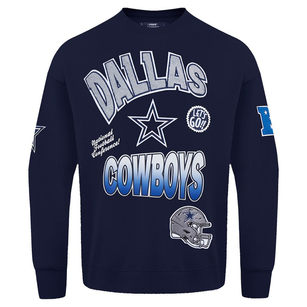 Dallas Cowboys Pro Standard Turn It Up Drop Shoulder Pullover Sweatshirt - Navy - NFL