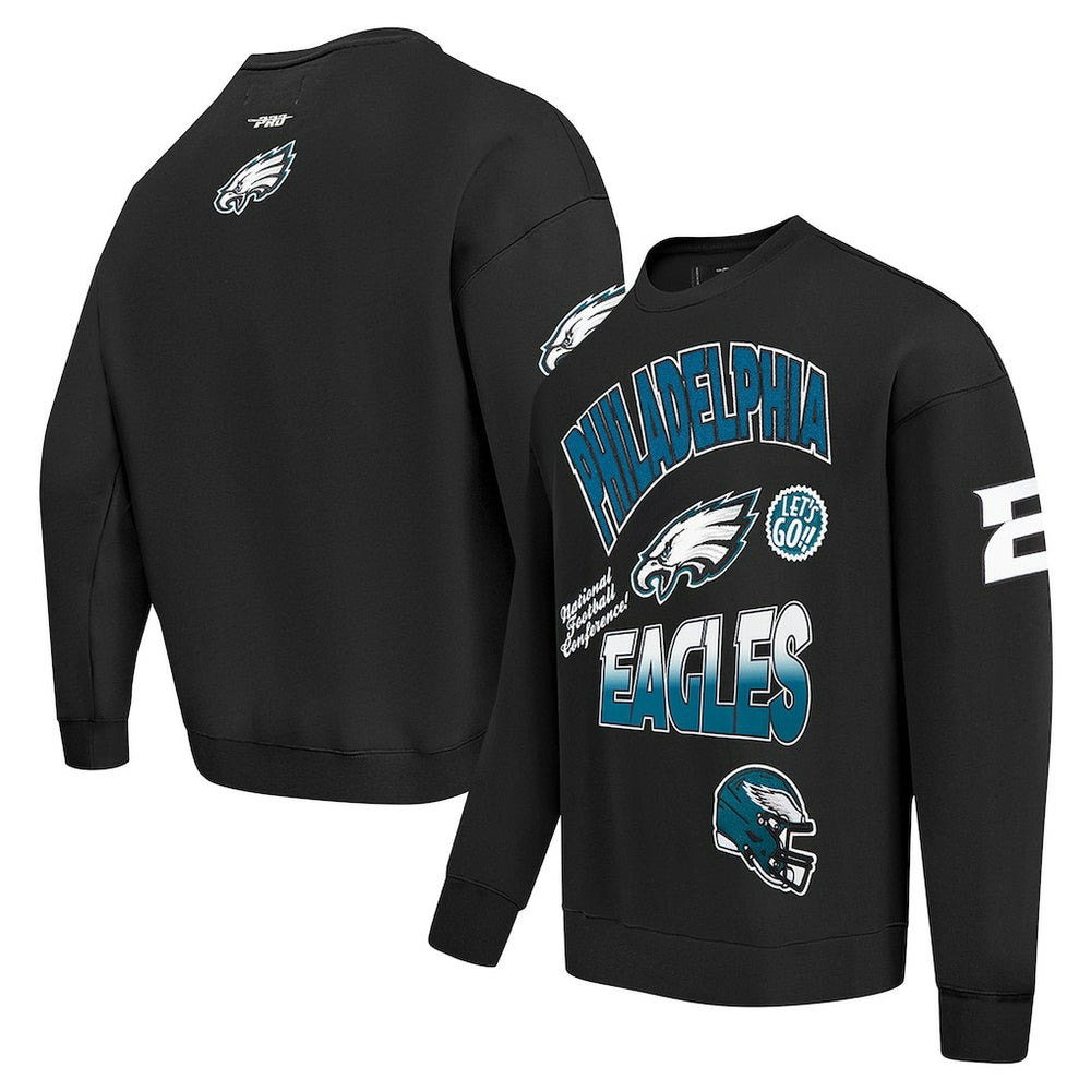 Philadelphia Eagles Pro Standard Turn It Up Drop Shoulder Pullover Sweatshirt - Black - NFL