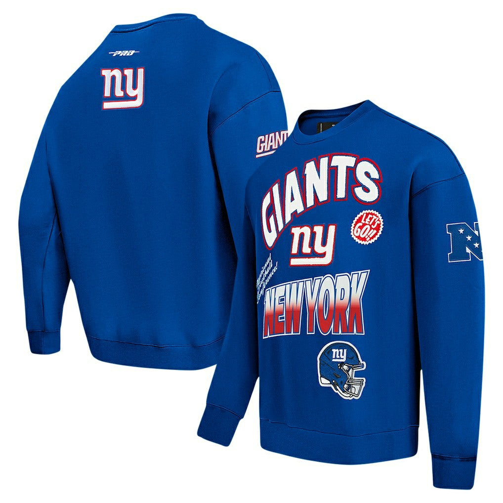 New York Giants Pro Standard Turn It Up Drop Shoulder Pullover Sweatshirt - Royal - NFL