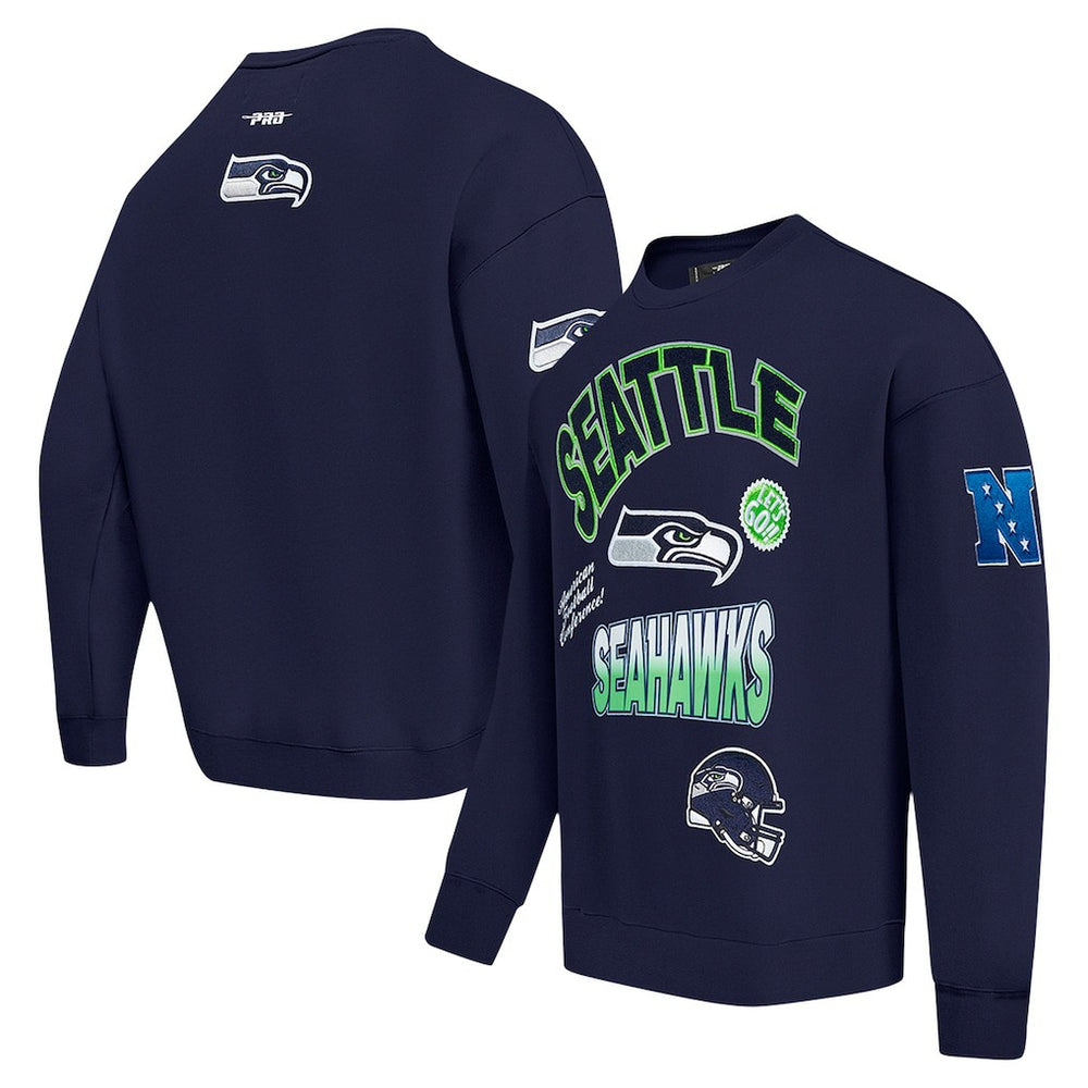 Seattle Seahawks Pro Standard Turn It Up Drop Shoulder Pullover Sweatshirt - College Navy - NFL
