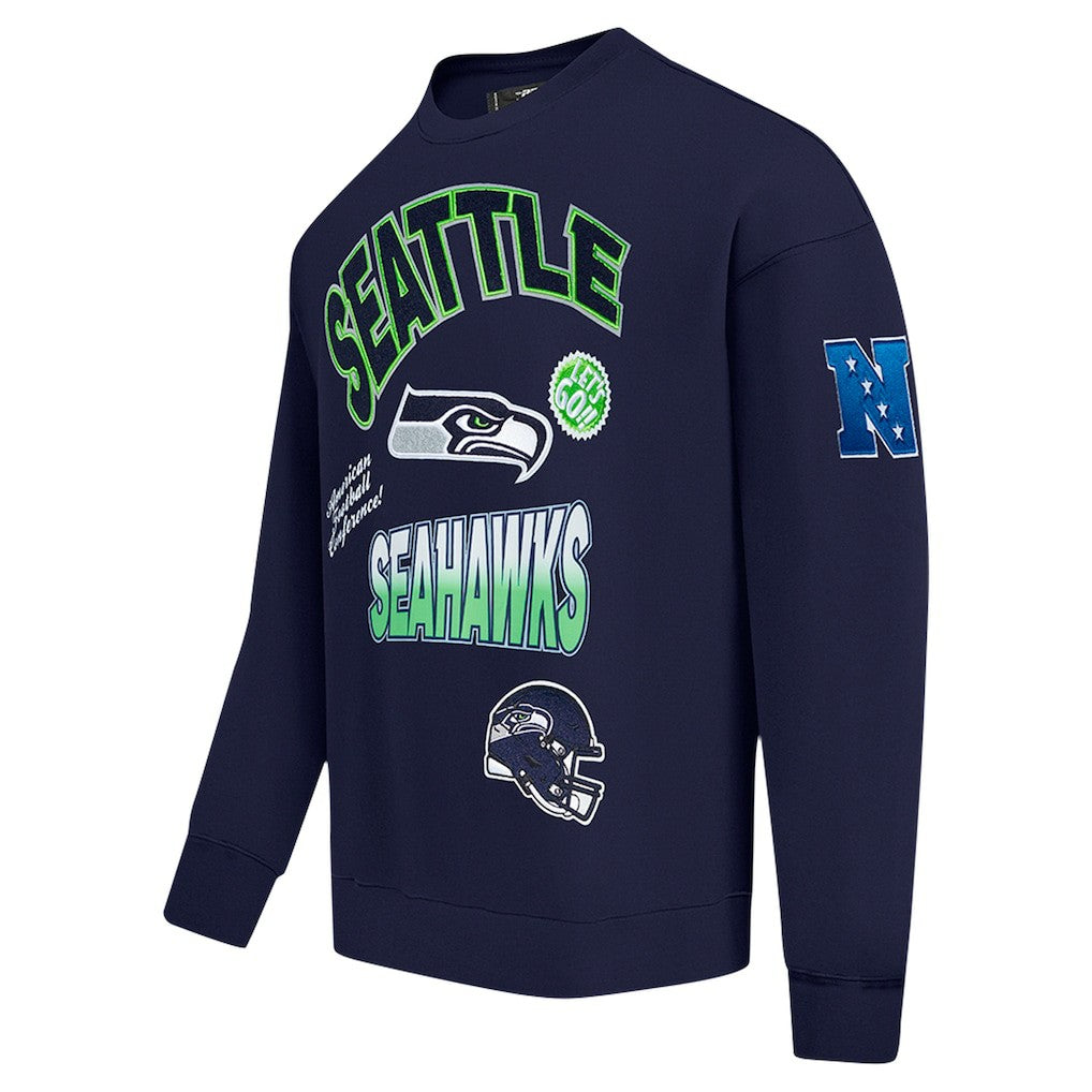 Seattle Seahawks Pro Standard Turn It Up Drop Shoulder Pullover Sweatshirt - College Navy - NFL