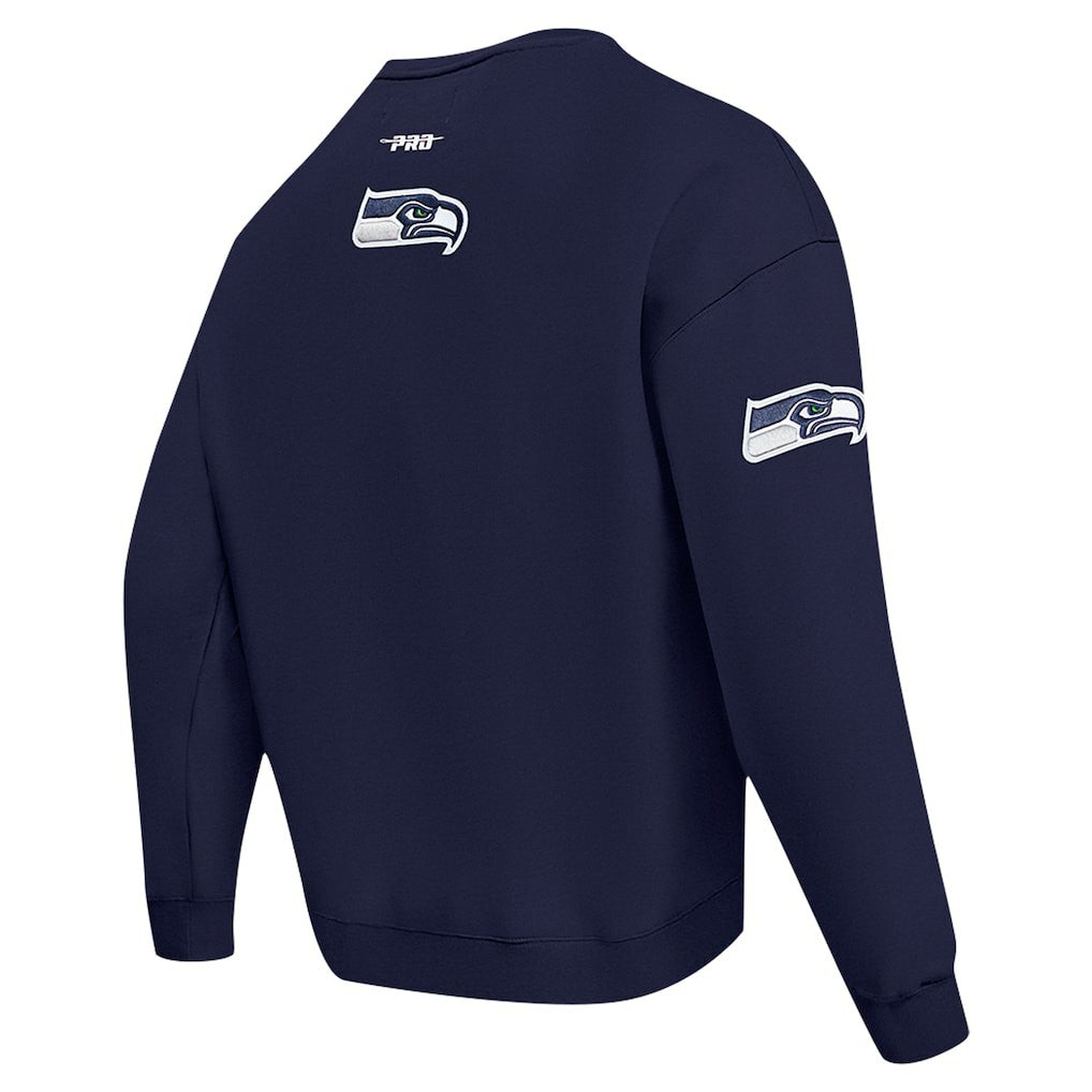 Seattle Seahawks Pro Standard Turn It Up Drop Shoulder Pullover Sweatshirt - College Navy - NFL