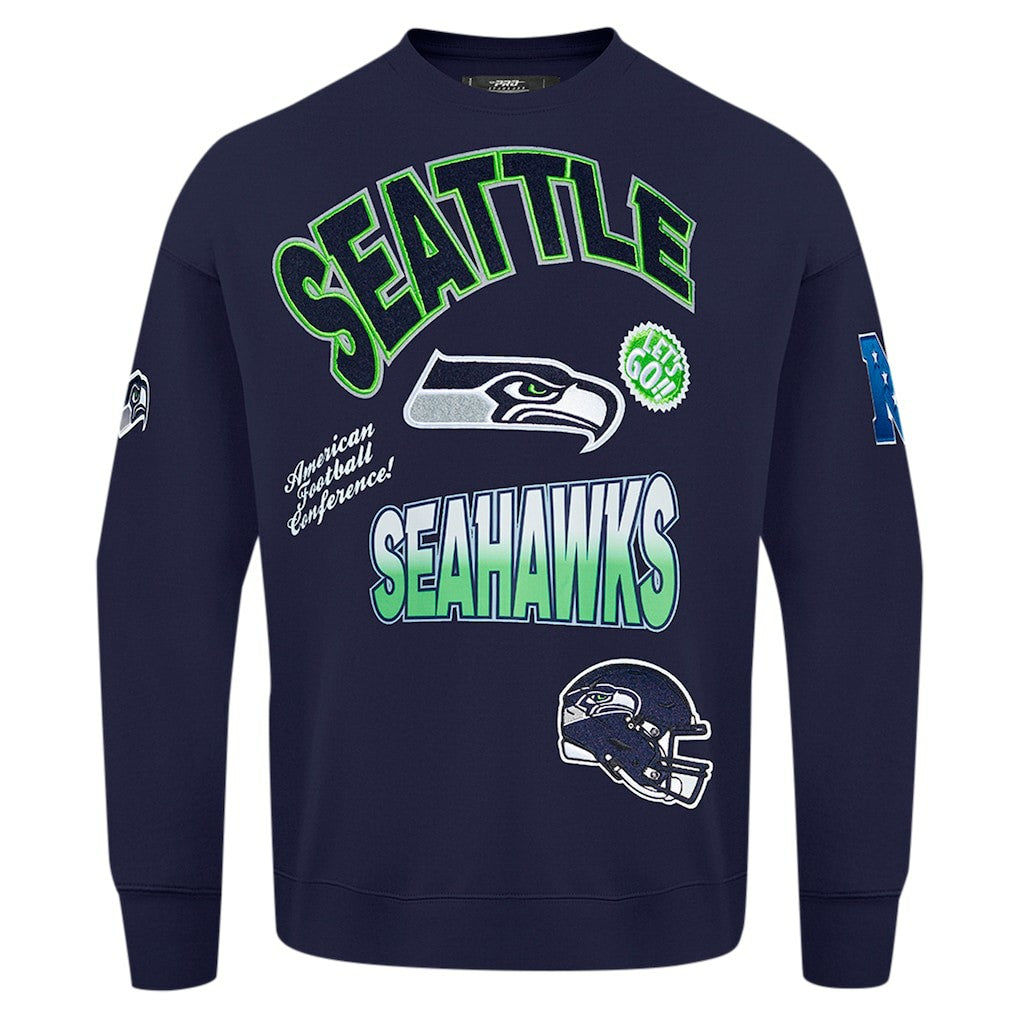 Seattle Seahawks Pro Standard Turn It Up Drop Shoulder Pullover Sweatshirt - College Navy - NFL