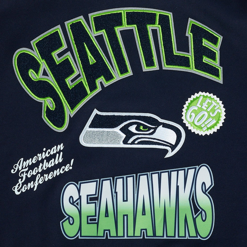 Seattle Seahawks Pro Standard Turn It Up Drop Shoulder Pullover Sweatshirt - College Navy - NFL