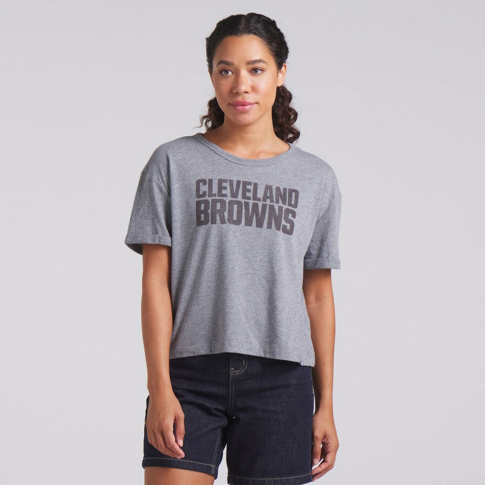 Cleveland Browns Women's Swing Pass Tri-Blend Boxy T-Shirt - Heather Gray - Fanatics