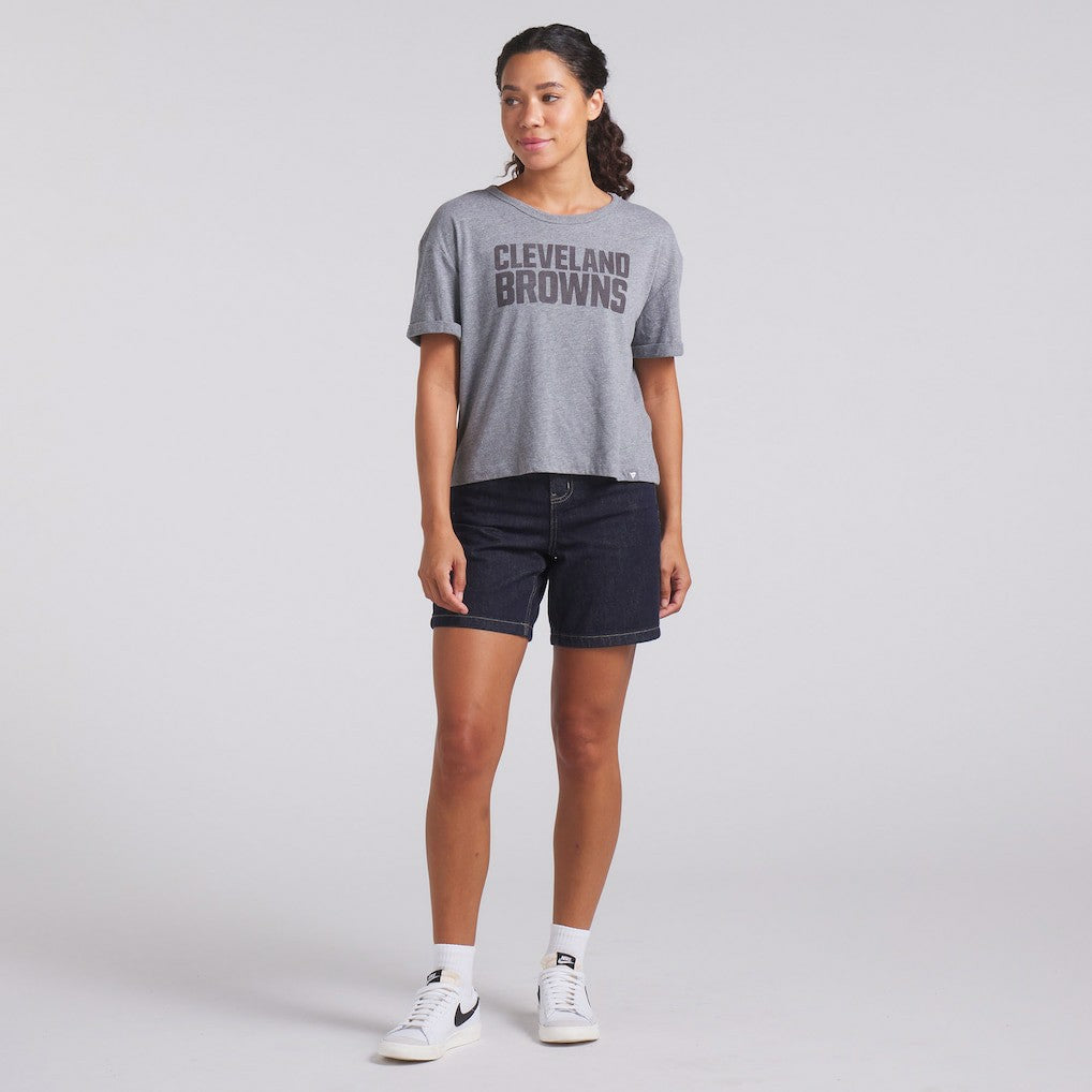 Cleveland Browns Women's Swing Pass Tri-Blend Boxy T-Shirt - Heather Gray - Fanatics
