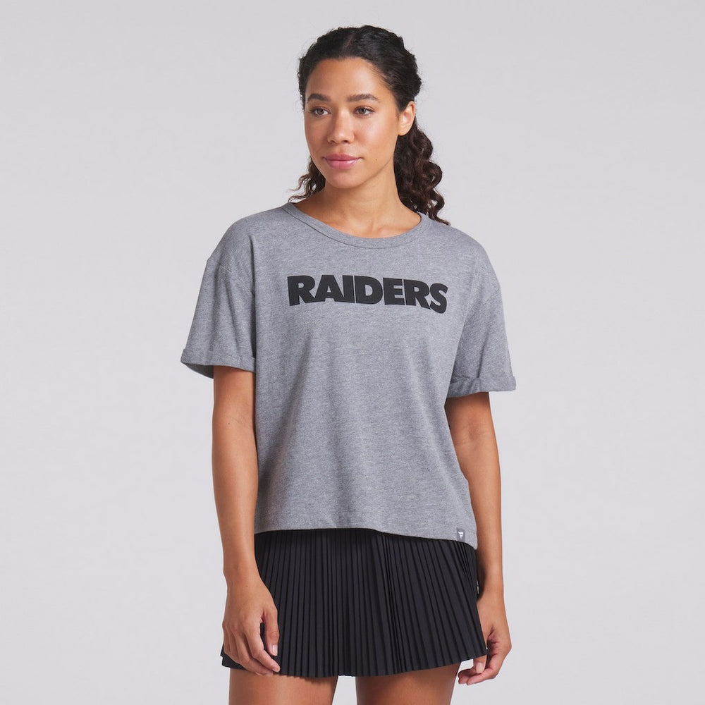 Las Vegas Raiders Women's Swing Pass Tri-Blend Boxy T-Shirt - Heather Gray - Fanatics