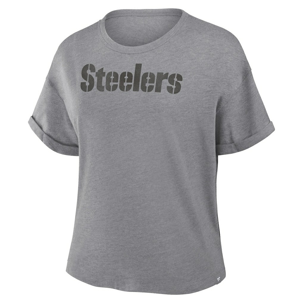 Pittsburgh Steelers Women's Swing Pass Tri-Blend Boxy T-Shirt - Heather Gray - Fanatics