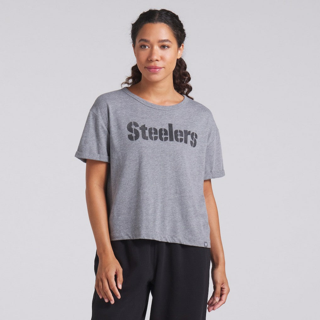 Pittsburgh Steelers Women's Swing Pass Tri-Blend Boxy T-Shirt - Heather Gray - Fanatics