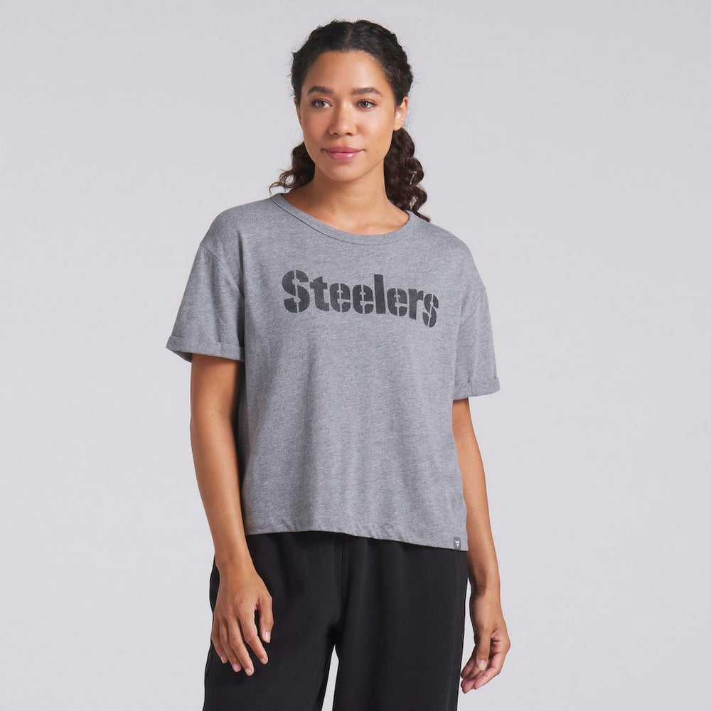 Pittsburgh Steelers Women's Swing Pass Tri-Blend Boxy T-Shirt - Heather Gray - Fanatics