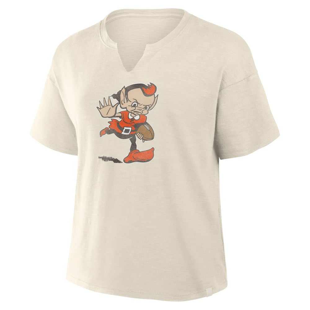 Cleveland Browns Women's Trick Play Slub Boxy T-Shirt - Cream - Fanatics