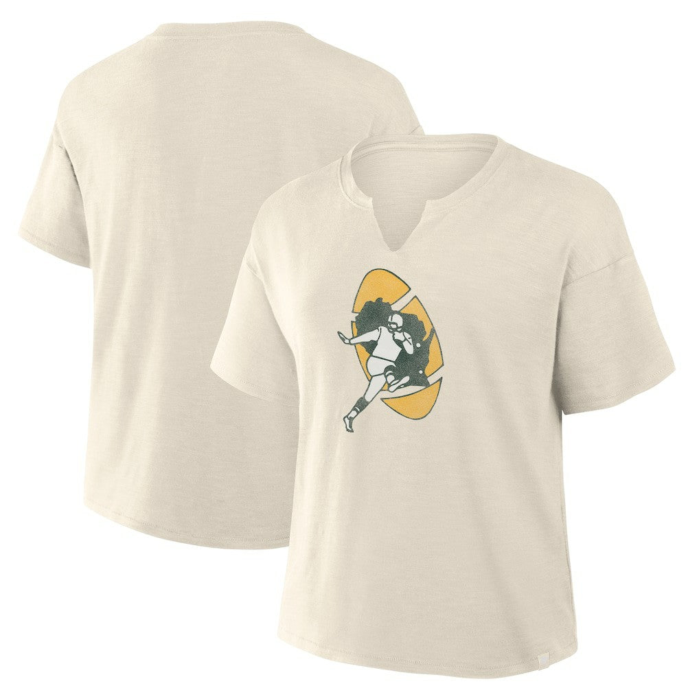 Green Bay Packers Women's Trick Play Slub Boxy T-Shirt - Cream - Fanatics