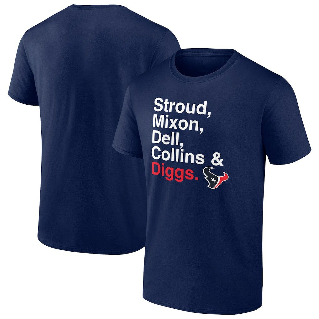 Houston Texans Stroud, Mixon, Dell, Collins & Diggs T-Shirt - Navy - NFL