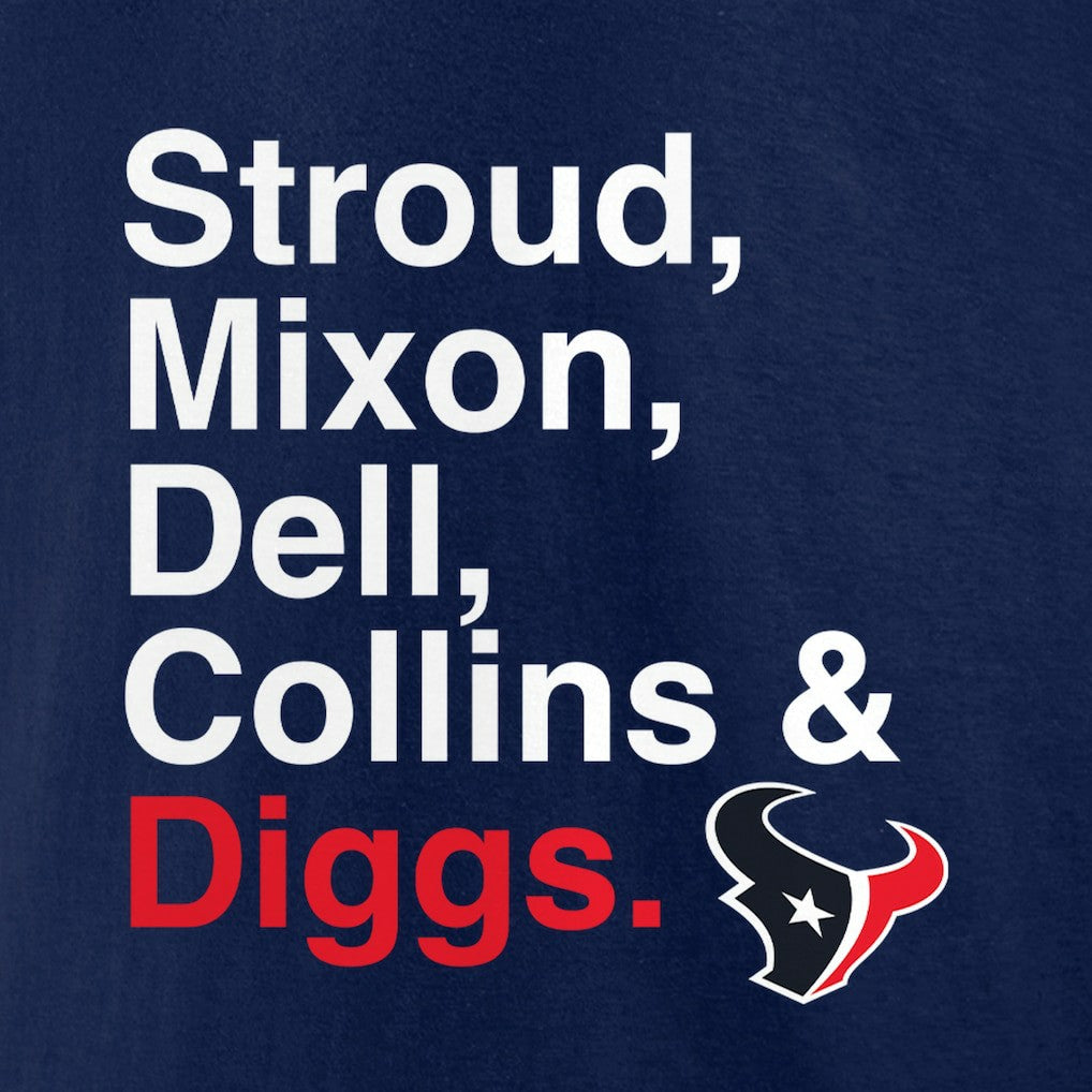 Houston Texans Stroud, Mixon, Dell, Collins & Diggs T-Shirt - Navy - NFL