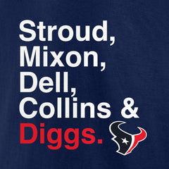 Houston Texans Stroud, Mixon, Dell, Collins & Diggs T-Shirt - Navy - NFL