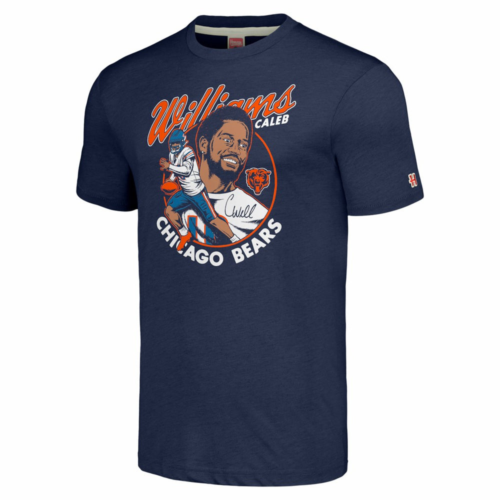 Caleb Williams Chicago Bears Homage Unisex Caricature Player Tri-Blend T-Shirt - Navy - NFL