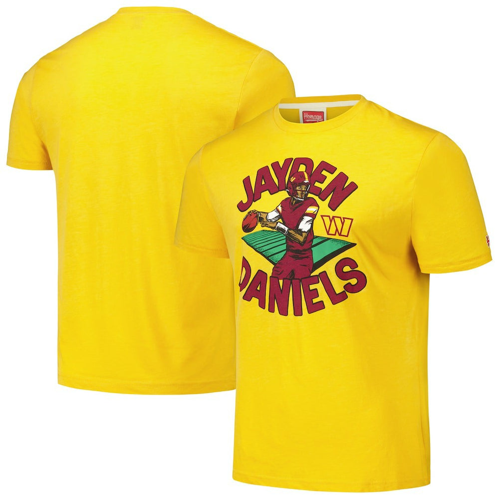 Jayden Daniels Washington Commanders Homage Unisex Caricature Player Tri-Blend T-Shirt - Gold - NFL