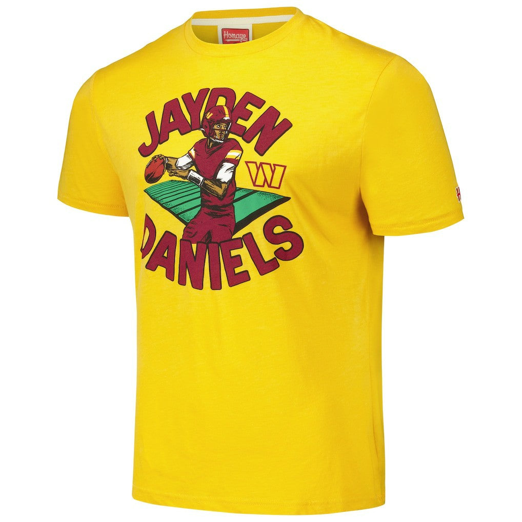 Jayden Daniels Washington Commanders Homage Unisex Caricature Player Tri-Blend T-Shirt - Gold - NFL