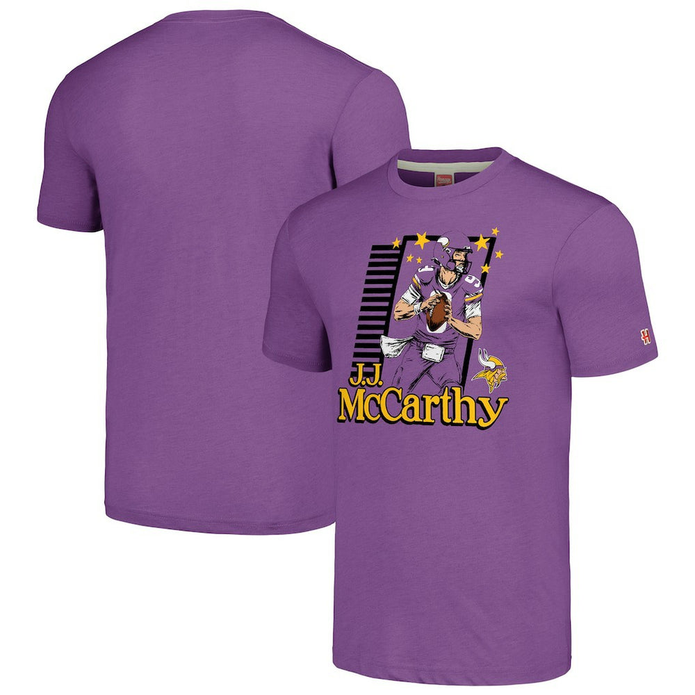 J.J. McCarthy Minnesota Vikings Homage Unisex Caricature Player Tri-Blend T-Shirt - Purple - NFL