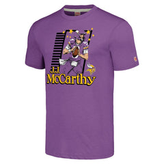 J.J. McCarthy Minnesota Vikings Homage Unisex Caricature Player Tri-Blend T-Shirt - Purple - NFL