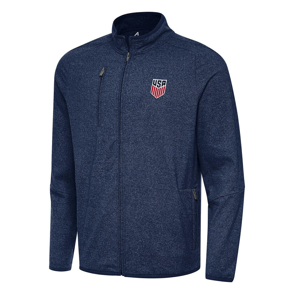 USMNT Antigua Hold-Up Tri-Blend Full-Zip Jacket Heather Navy